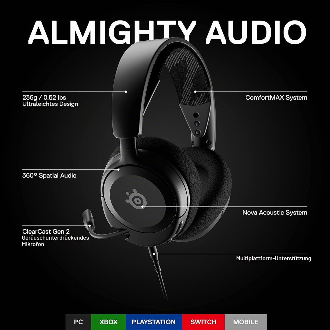 SteelSeries Arctis Nova 1 Multi-System-Gaming-Headset – HiFi-Treiber – 360° räumliches Audio – Komfo