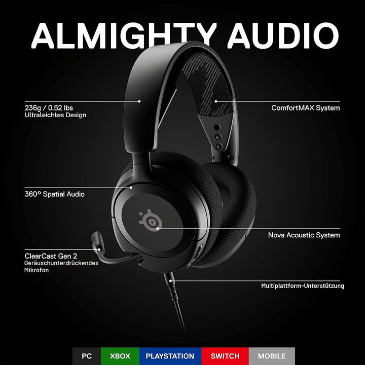 SteelSeries Arctis Nova 1 Multi-System-Gaming-Headset – HiFi-Treiber – 360° räumliches Audio – Komfo