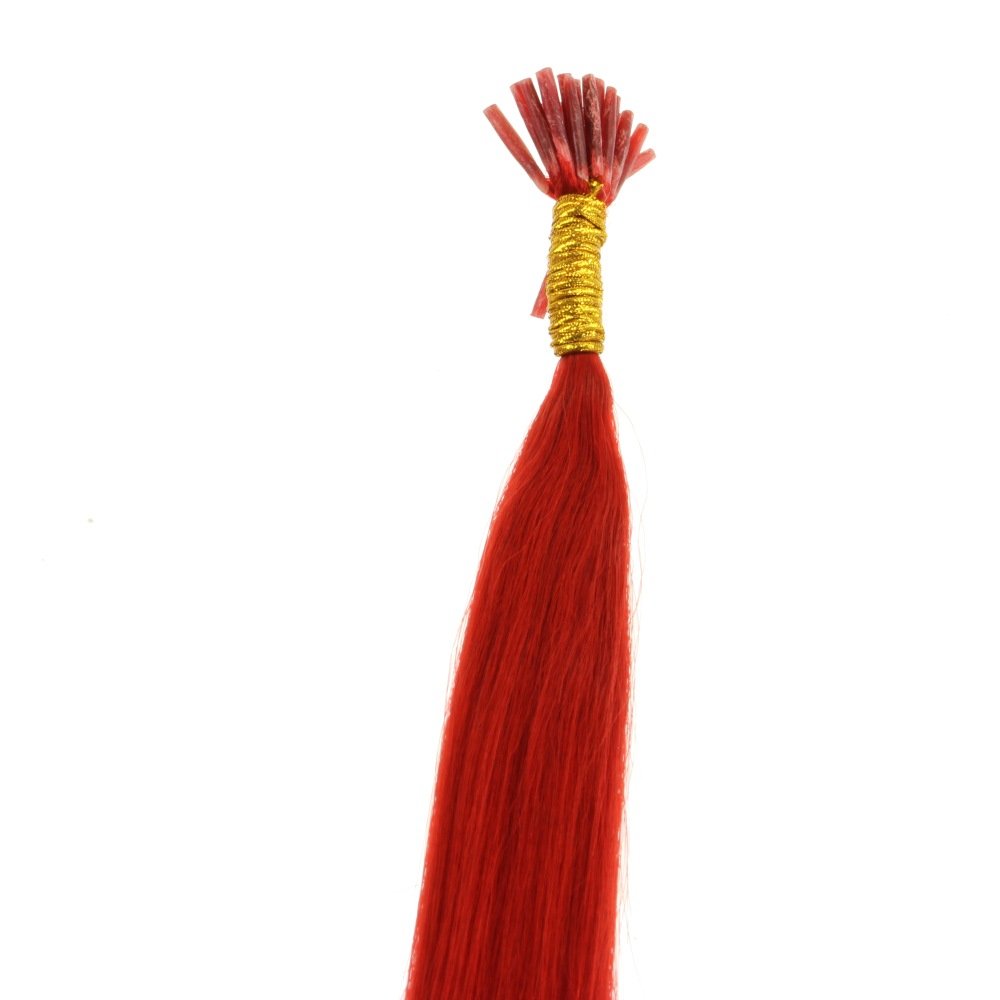 hair2heart 100 x Microring I-Tip Extensions aus Echthaar, 50cm, 1g Strähnen, glatt - Farbe rot, rot