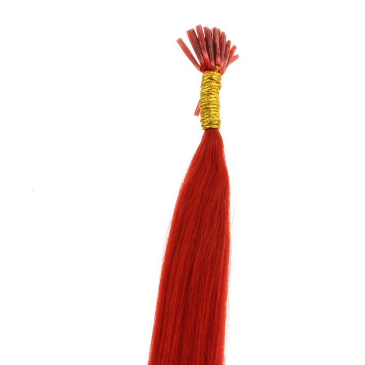 hair2heart 100 x Microring I-Tip Extensions aus Echthaar, 50cm, 1g Strähnen, glatt - Farbe rot, rot