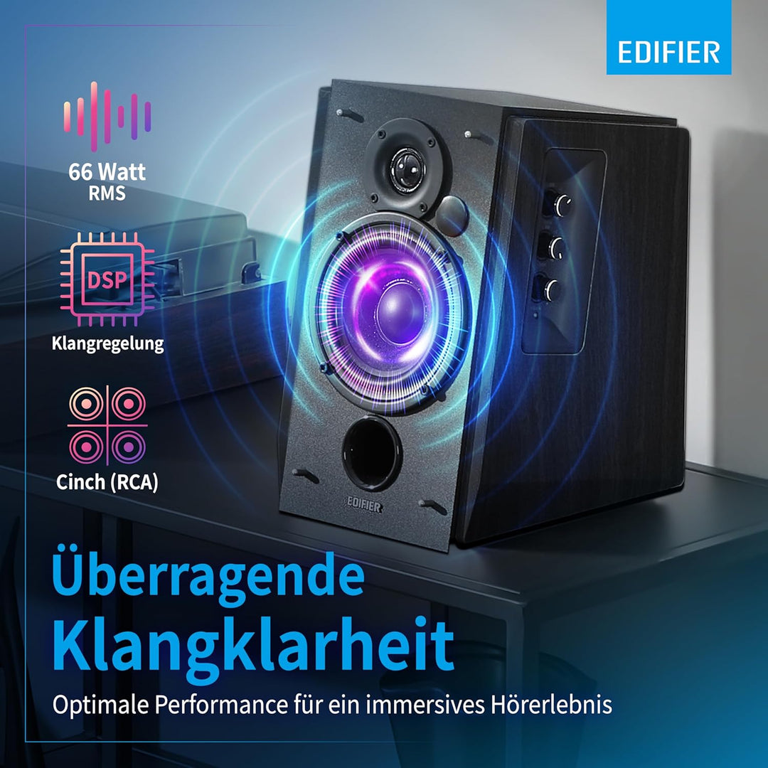 Edifier R1700BT BK Lautsprechersystem (66W) für TV/PC/Notebook/Tablet/Smartphone schwarz Black(Singl