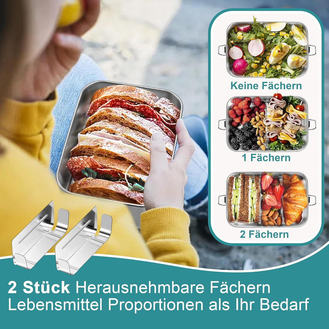 Homikit Brotdose mit Fächern, 2 Stück Edelstahl Bento Box Lunchbox für Kinder & Erwachsene, Lunch Bo