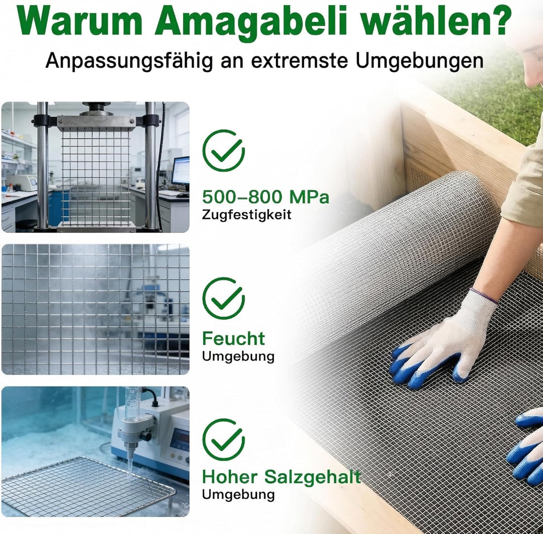 Amagabeli Drahtgitter Volierendraht 1m X 20m, Feuerverzinkt &amp; Rostfrei (12x12mm) – Für Hochbeet, Vol