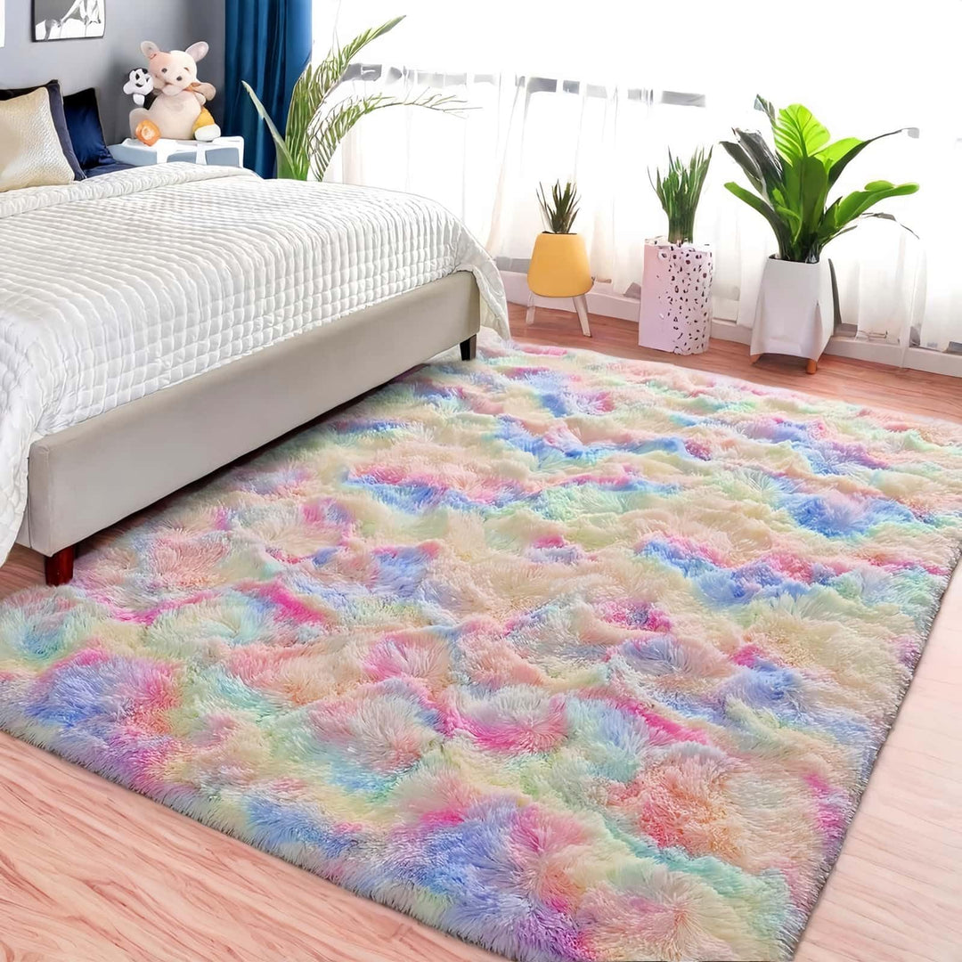 SUBEEN Teppich Wohnzimmer Hochflor - Flauschiger Plüschteppich, moderner Stil, Farbiger Teppich für