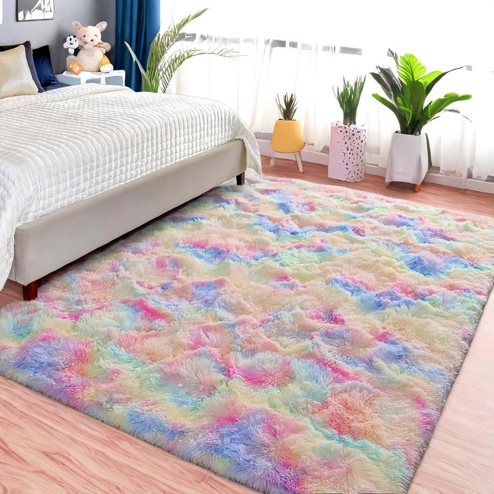 SUBEEN Teppich Wohnzimmer Hochflor - Flauschiger Plüschteppich, moderner Stil, Farbiger Teppich für
