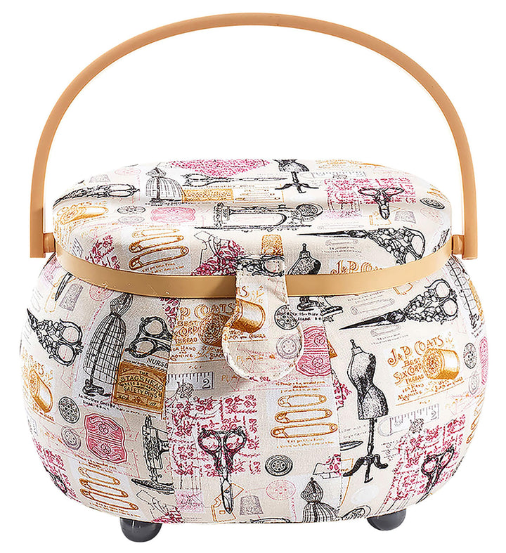 Kobolo Nähkästchen Nähkorb Nähkörbchen Nähkasten - beige schwarz - 26x20x18 cm Paris, Paris