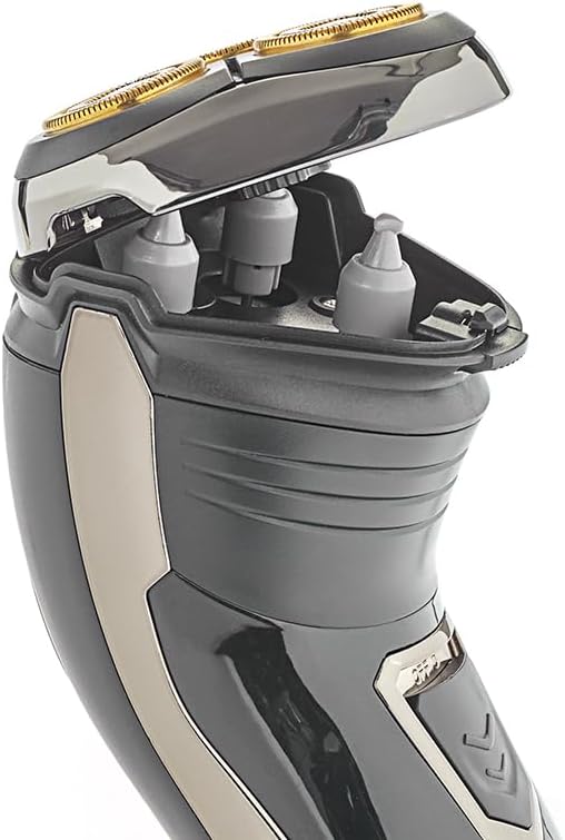 EUROtops Herren Elektro-Rasierer mit 3 Scherköpfen – LC-Display/Lade-Station, Kabelloser Nass- / Tro