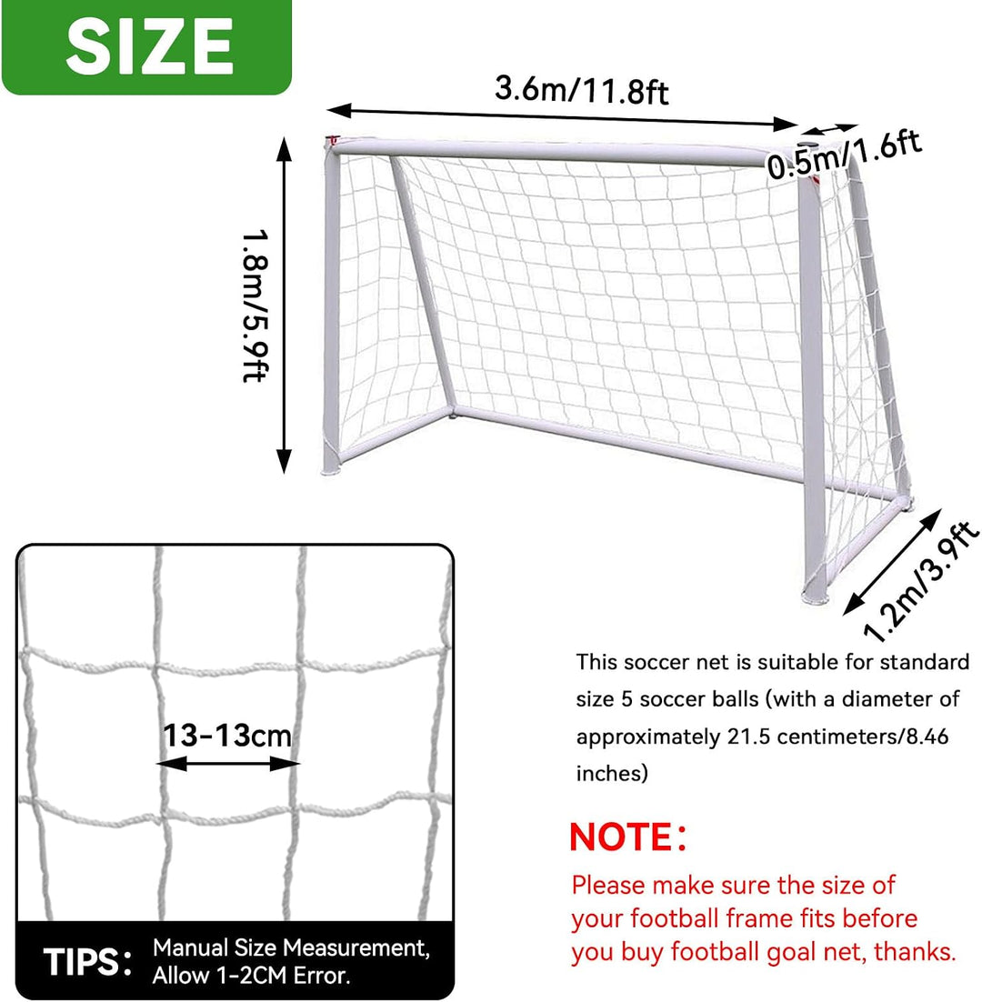 Cyrank Fussballnetz 12x6, Kinder-Fussballnetz für Ersatz-Tornetz und Fussballtorgurte, passend für 6
