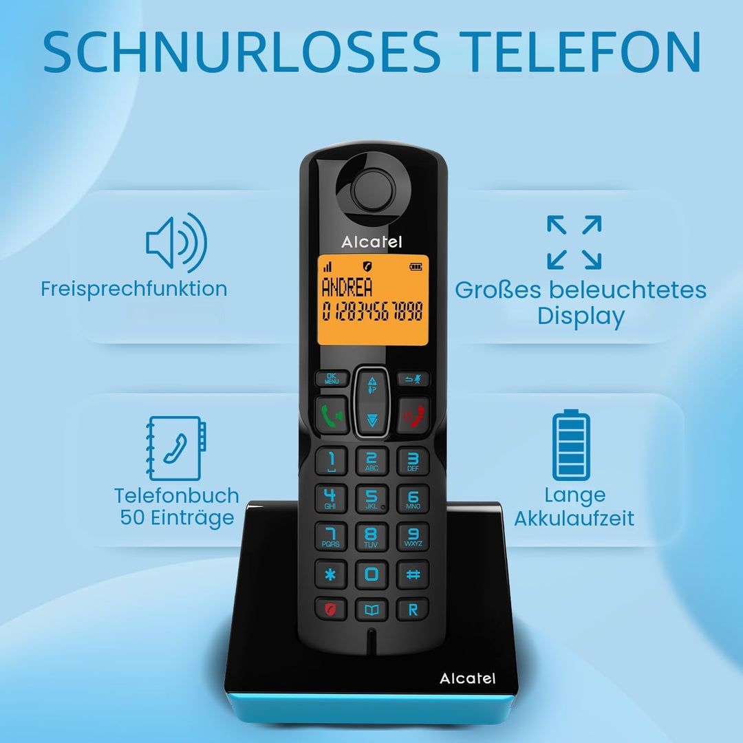 Alcatel S280 Schwarz und Blau, Freisprecheinrichtung, Anrufsperre, Telefonbuch mit 50 Namen und Numm