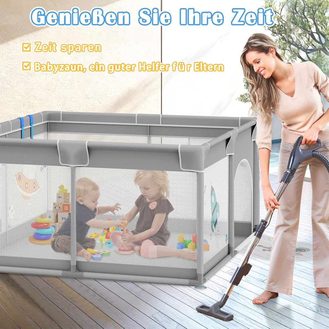 Aufun Laufstall Baby Laufgitter 300D Oxford Gewebe, mit Anti-Kollision Schaum Absperrgitter, Atmungs