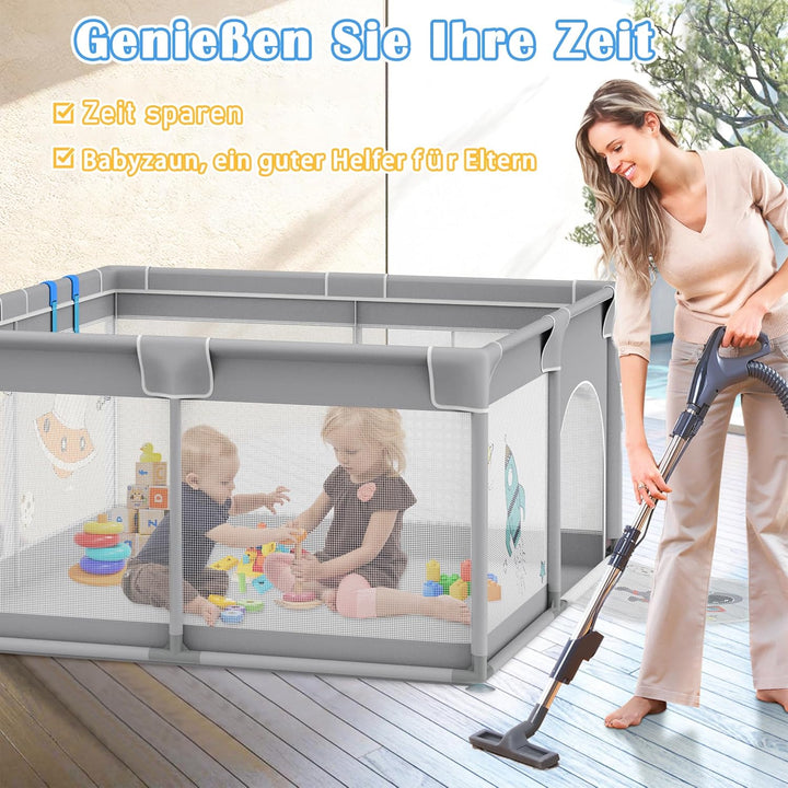 Aufun Laufstall Baby Laufgitter 300D Oxford Gewebe, mit Anti-Kollision Schaum Absperrgitter, Atmungs