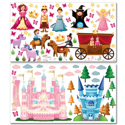 Wandkings Prinzessinnen Welt Wandsticker Megapack Set, 100 Aufkleber, Gesamtfläche 260 x 70 cm