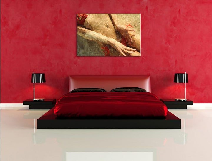 Pixxprint Sexy Frau im Bikini am Strand Pinsel Effekt, Format: 100x70 auf Leinwand, XXL riesige Bild