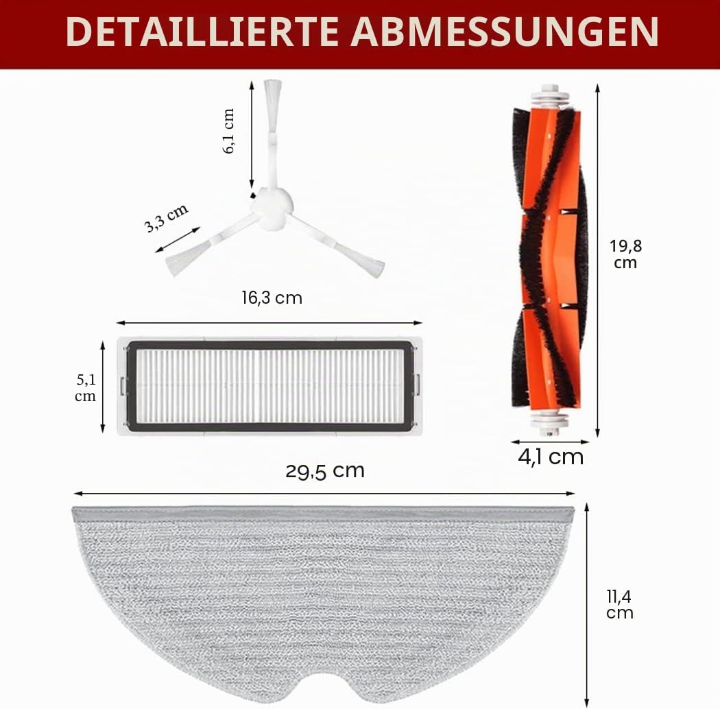 16 Stück Ersatzteil Zubehör für Dreame F9 für Xiaomi Mijia 1C STYTJ01ZHM Roboter-Staubsauger, 2 Roll