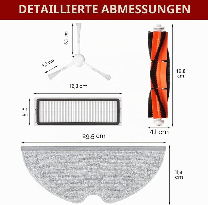 16 Stück Ersatzteil Zubehör für Dreame F9 für Xiaomi Mijia 1C STYTJ01ZHM Roboter-Staubsauger, 2 Roll