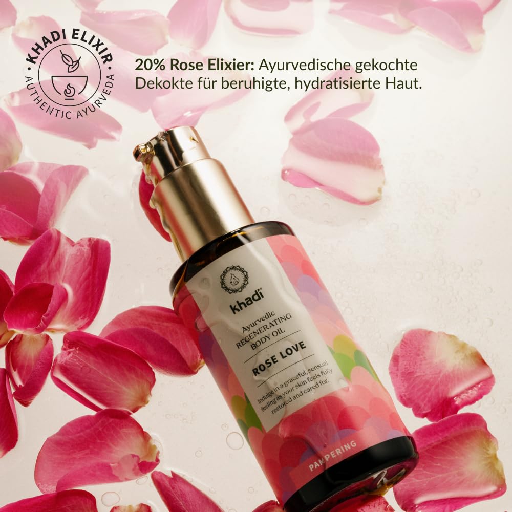 khadi ROSE LOVE Ayurvedisches Elixier Skin & Soul Oil, Luxuriöses Schönheitsöl, verwöhnend, regeneri