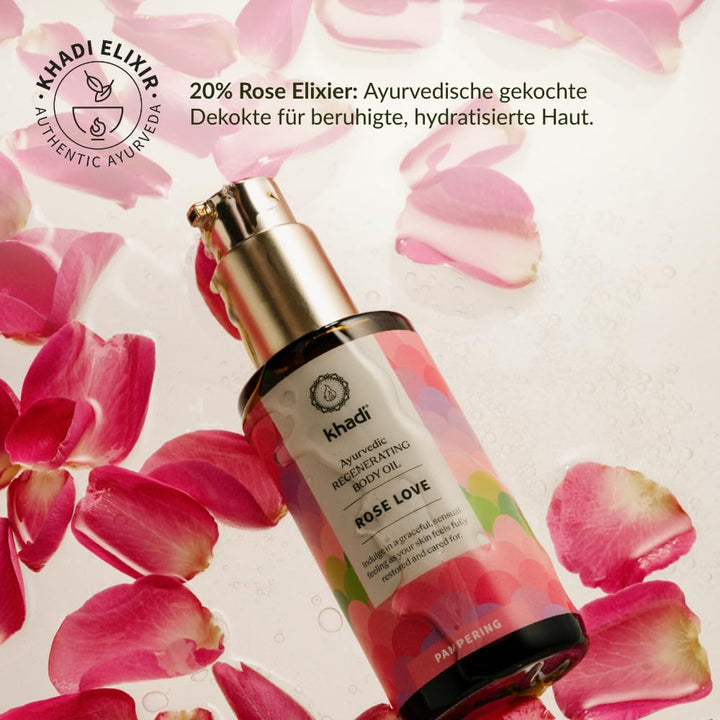 khadi ROSE LOVE Ayurvedisches Elixier Skin & Soul Oil, Luxuriöses Schönheitsöl, verwöhnend, regeneri