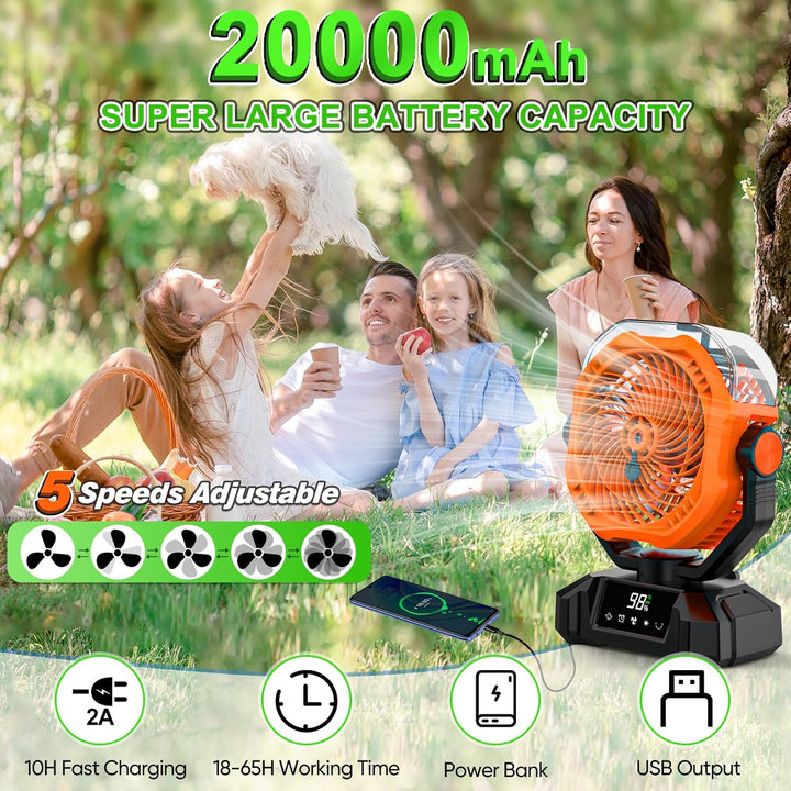 Multper Camping Ventilator mit Wasserkühlung & LED-Licht, 20000mAh Akku Outdoor Sprühnebel Ventilato
