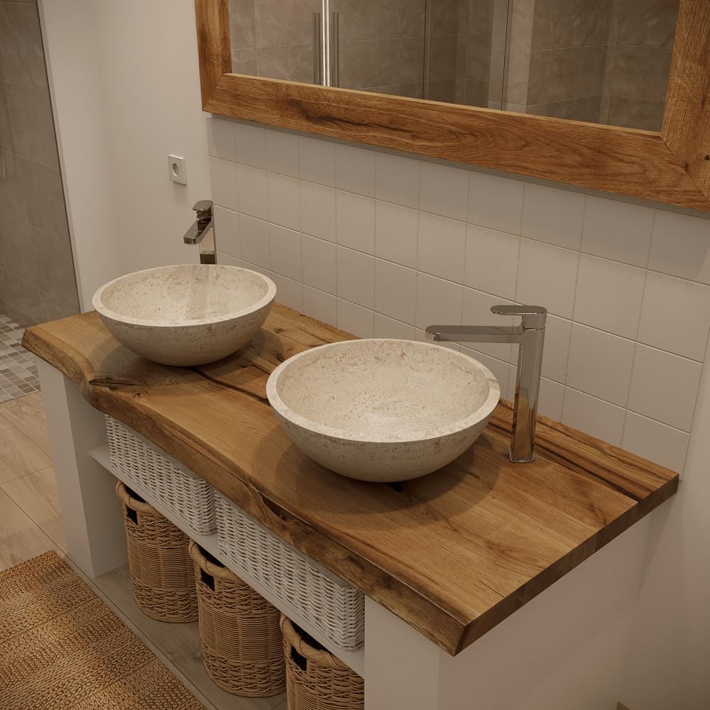 BestLoft Waschtischplatte (Länge: 60 cm/Breite: 55-60 cm) Waschtisch Eiche massiv 40 mm dick mit Bau
