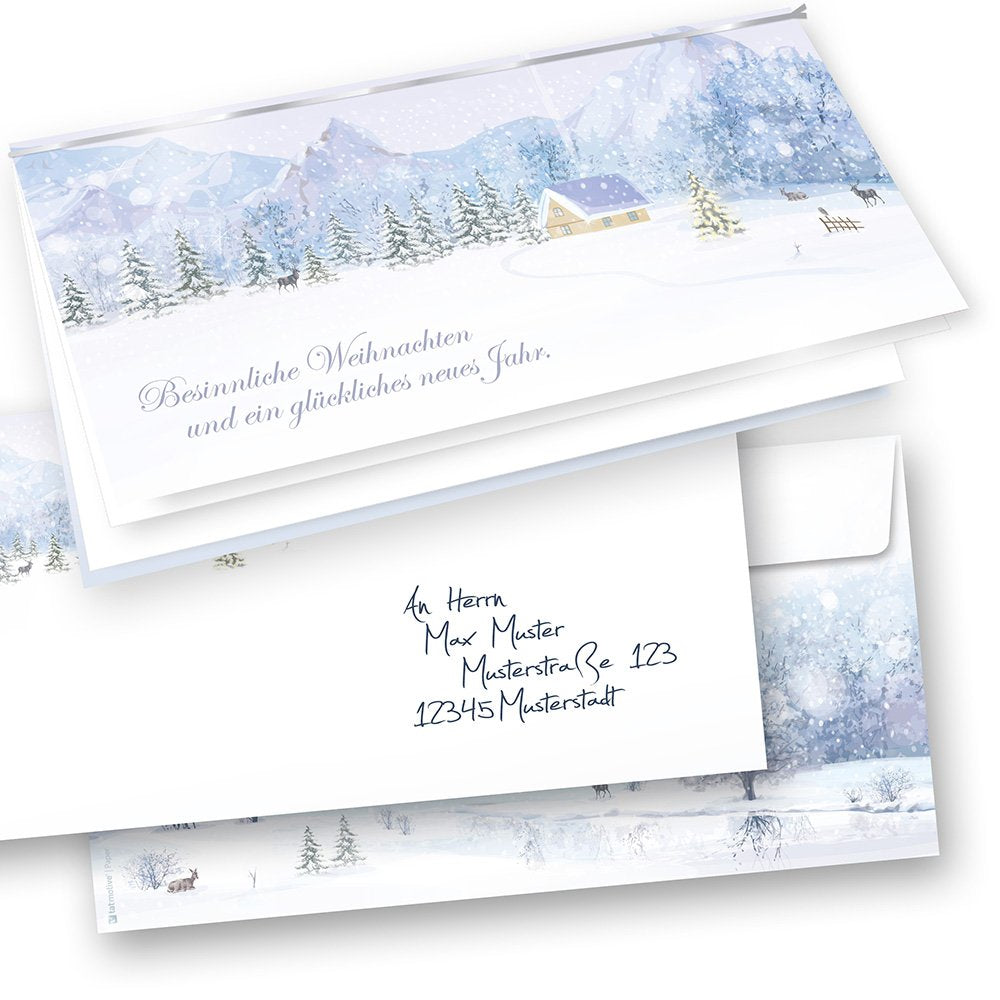 Weisse Weihnachten Weihnachtskarten Set (50 Sets) mit Umschlag und mit Einlegeblätter Einleger zum b