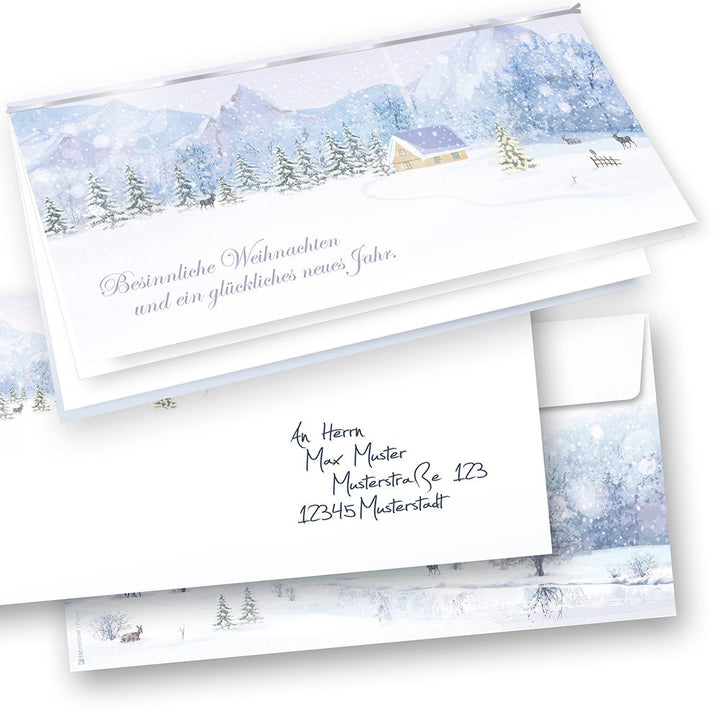 Weisse Weihnachten Weihnachtskarten Set (50 Sets) mit Umschlag und mit Einlegeblätter Einleger zum b