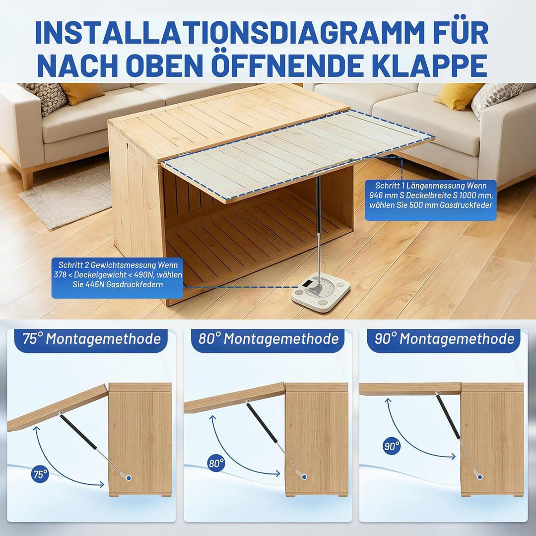 2 Stück Gasdruckfeder 500mm 445N/45Kg,L-Förmigen,Gasdruckdämpfer,Stossdämpfer Für Werkzeugkasten Woh