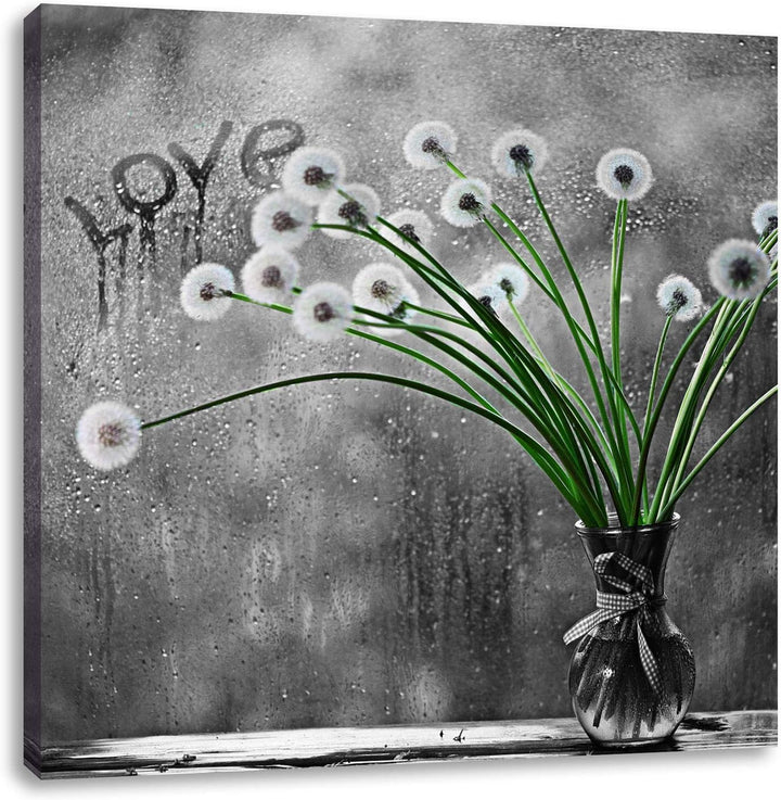 Pixxprint Pusteblumen bei Regen als Leinwandbild/Grösse: 70x70 cm/Wandbild/Kunstdruck/fertig bespann