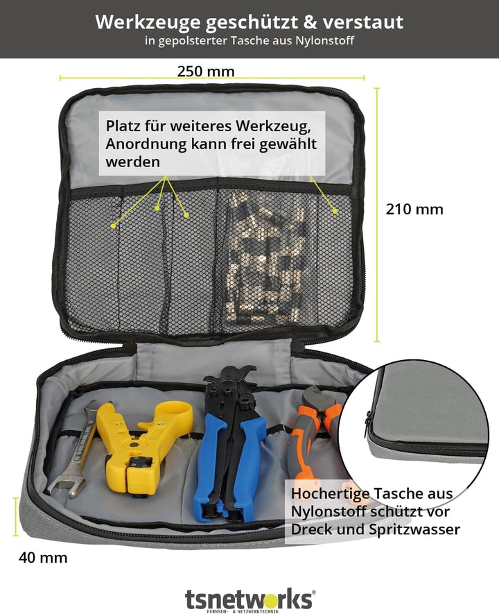 tsnetworks 7in1 NS 4 Waterproof Antennen Werkzeugset mit Kompressionszange, Universal Abisolierer,Sc