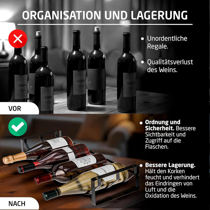 Amig - Flaschenregal für 4 Flaschen - Schwarzes Stahlregal - Flaschenhalter für Küche, Speisekammer,