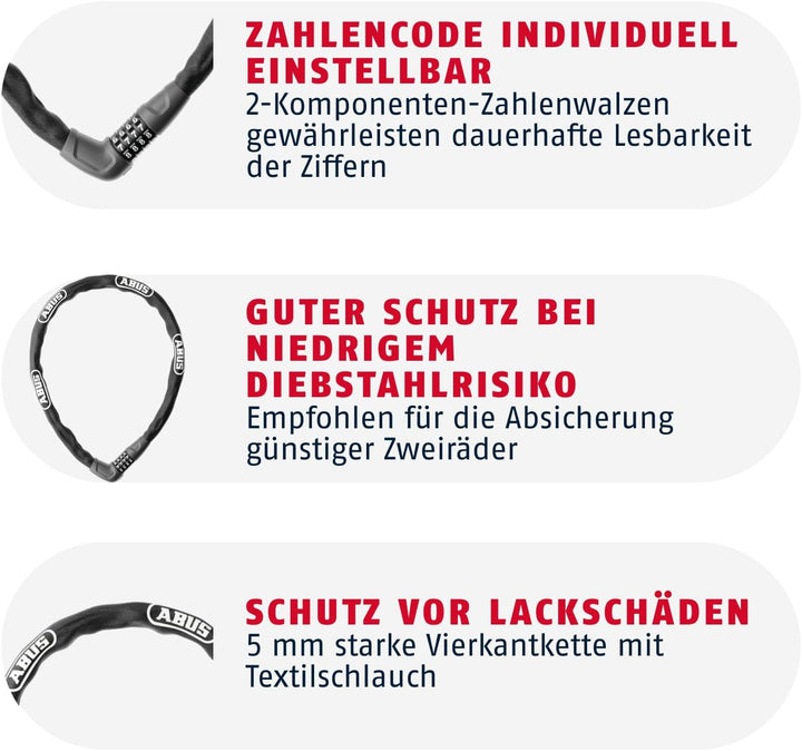 ABUS Kettenschloss Steel-O-Chain 5805C – Zahlenschloss aus 5 mm starken Stahlkette – ABUS-Sicherheit