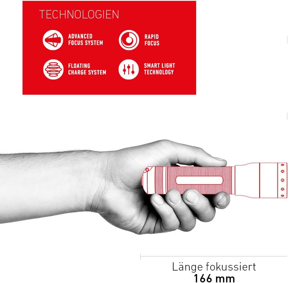 Ledlenser P7R LED Taschenlampe, fokussierbar, wiederaufladbar, mit Akku, 1000 Lumen, 210 Meter Leuch