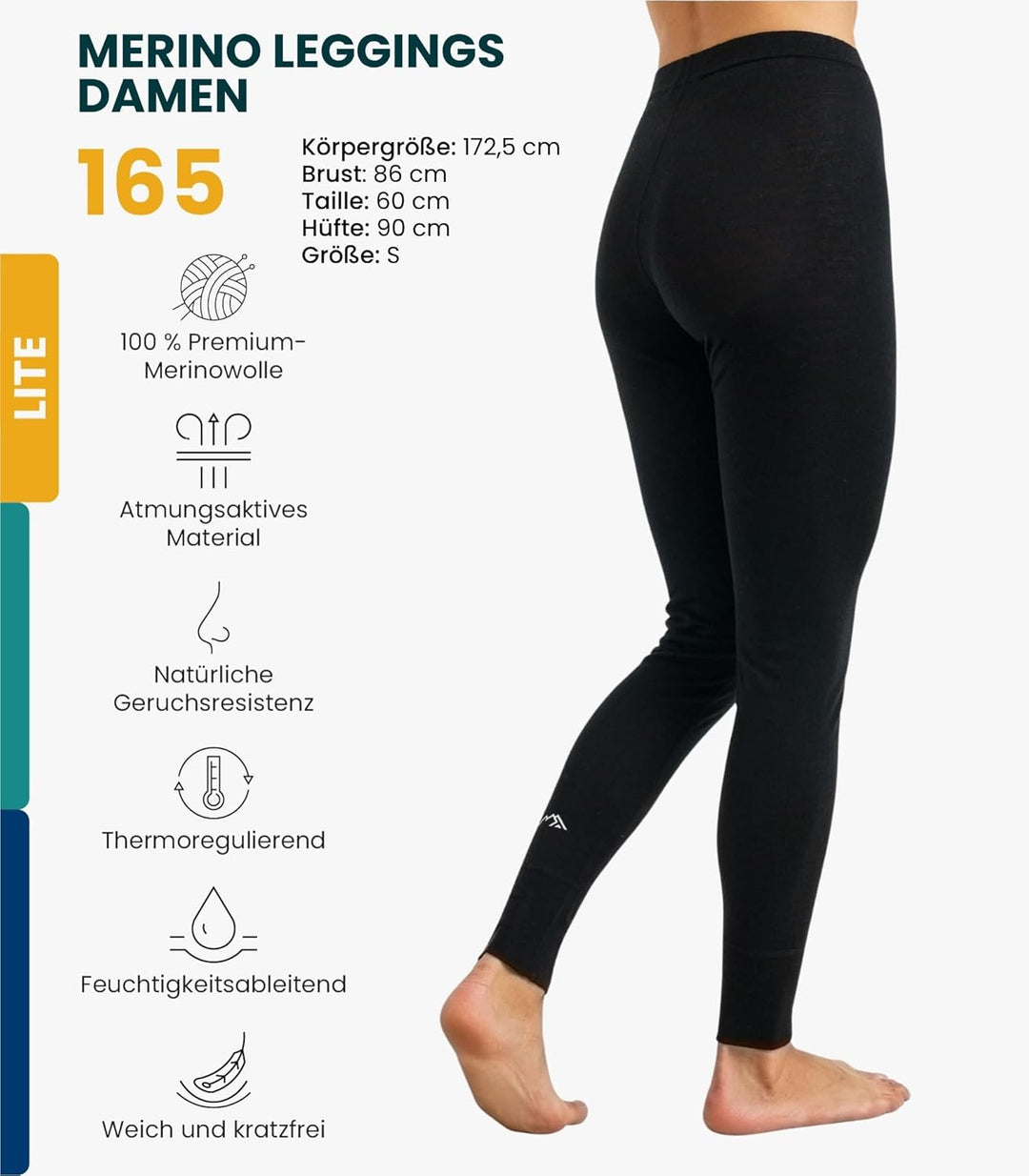 Merinowolle Thermounterwäsche Damen - Merino Unterhose Damen Merino Leggings + Wollsocken 165 Black