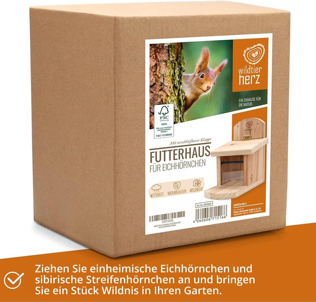 wildtier herz I Eichhörnchen Futterhaus wetterfest I aus verschraubtem Massiv-Holz Futterstelle I Fu