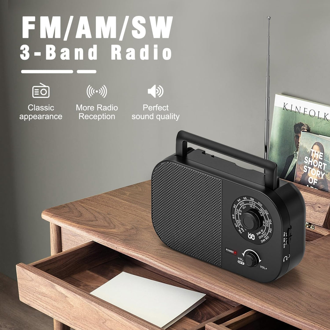 Tragbares Radio AM,FM,SW,UKW Kofferradio Netz und Batteriebetrieb, mit Bestem Empfang, Eingebautem L