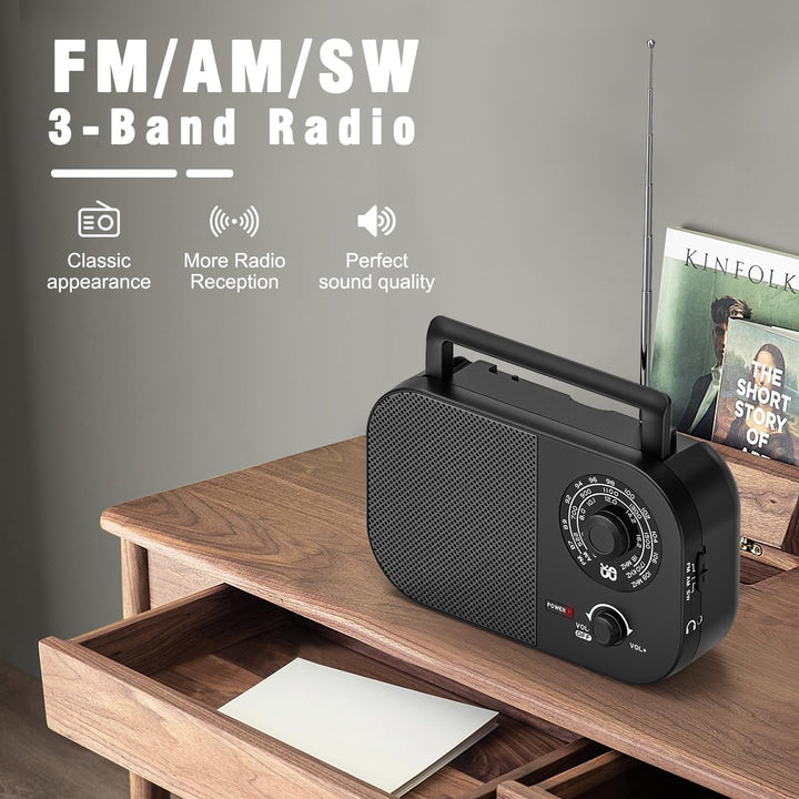 Tragbares Radio AM,FM,SW,UKW Kofferradio Netz und Batteriebetrieb, mit Bestem Empfang, Eingebautem L