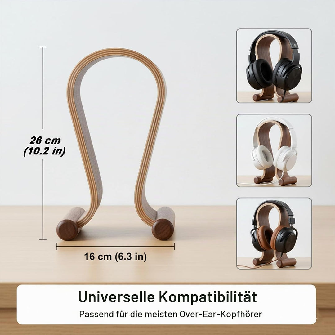 Kopfhörerhalter Holz, Kopfhörer Ständer, Kopfhörer Halter, U Form, Walnussholz, Universal, Umweltfre