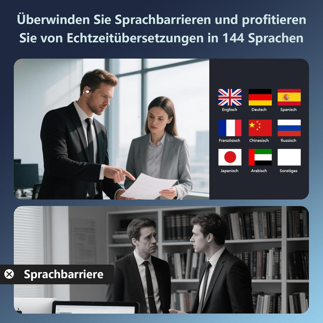 AI Kopfhörer Übersetzer 3-in-1, Bluetooth 5.4 Echtzeit Sprachübersetzer Kopfhörer 164 Sprachen & 7 M