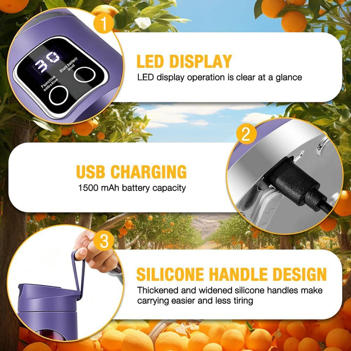 Mixer Smoothie Maker To Go, 450ML Tragbarer Mixer, 1500mAh Portable Blender mit LED 12 Klingen, Mini