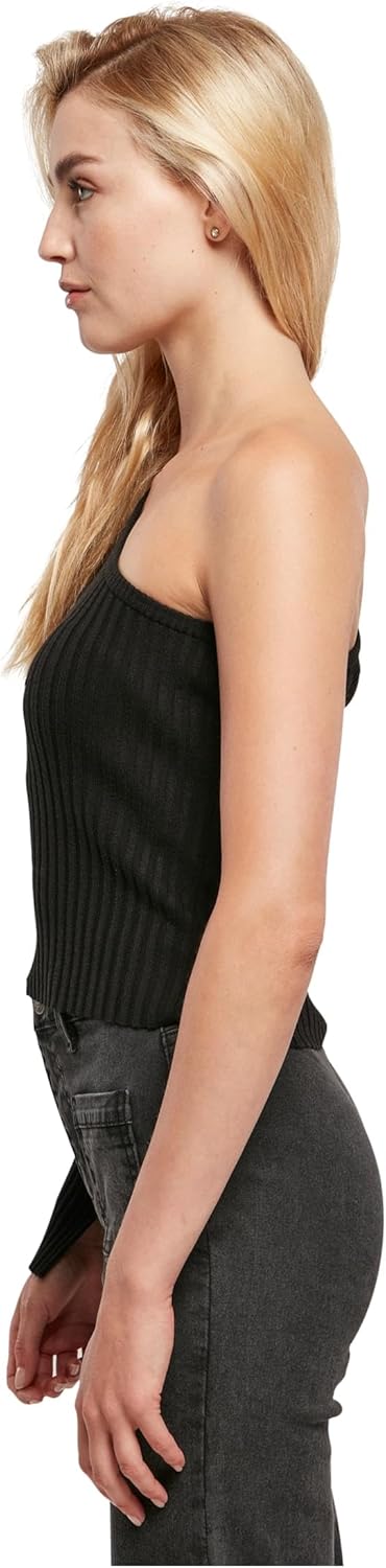 Urban Classics Damen Ladies Short Rib Knit One Sleeve Sweater Sweatshirt XS Schwarz, XS Schwarz