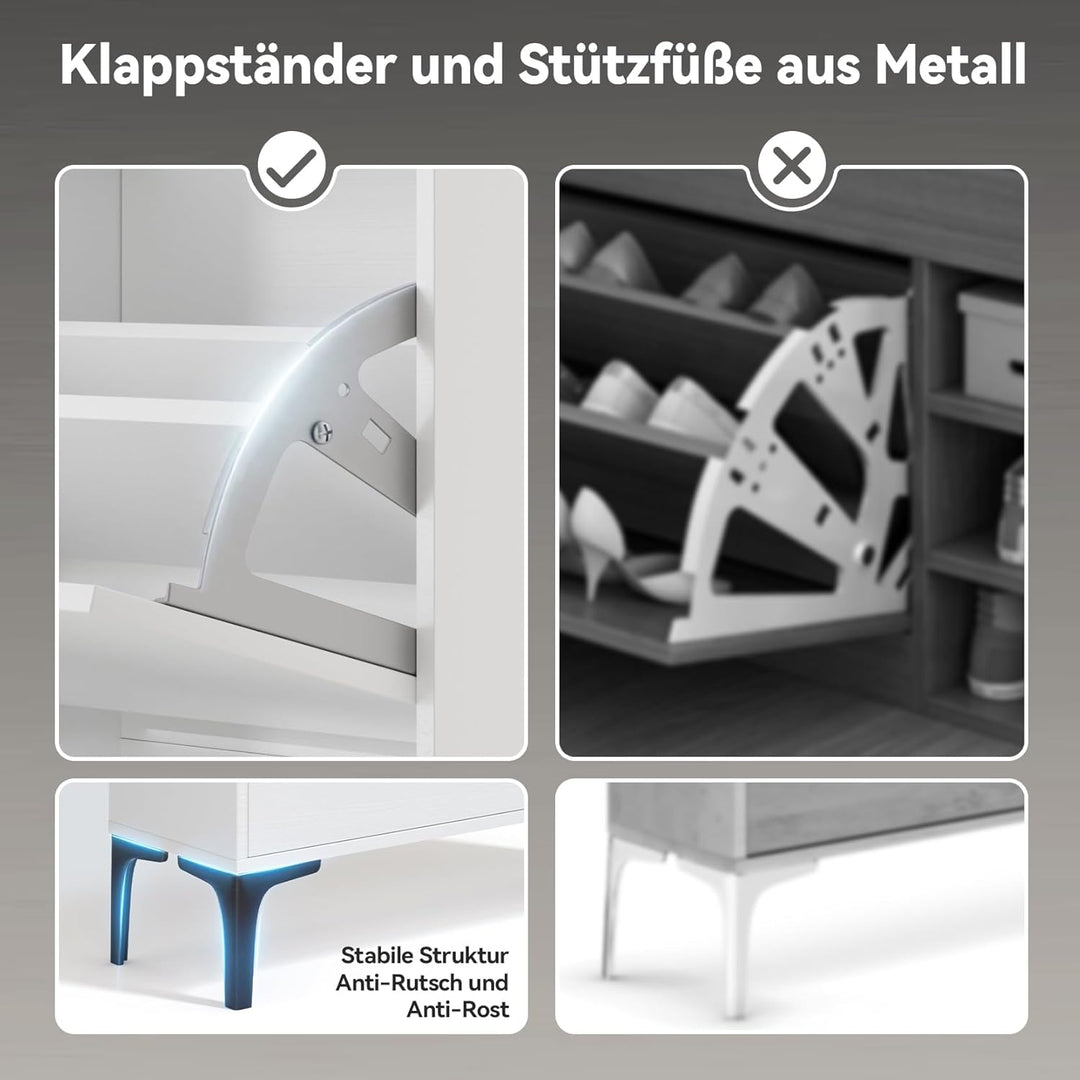 Dripex Schuhschrank schmal, Schuhkipper mit 2 Flip-Schubladen,Schuhregal schmal mit Metallfüssen für
