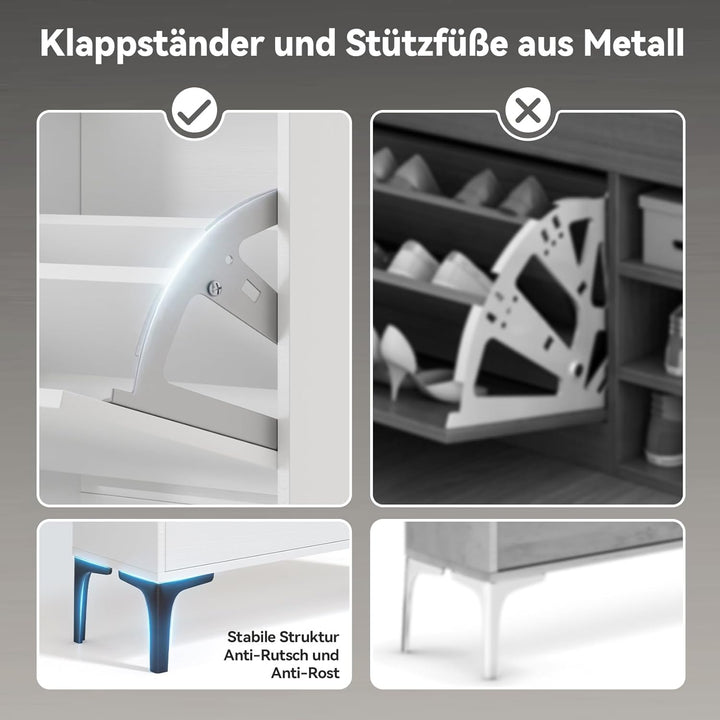 Dripex Schuhschrank schmal, Schuhkipper mit 2 Flip-Schubladen,Schuhregal schmal mit Metallfüssen für