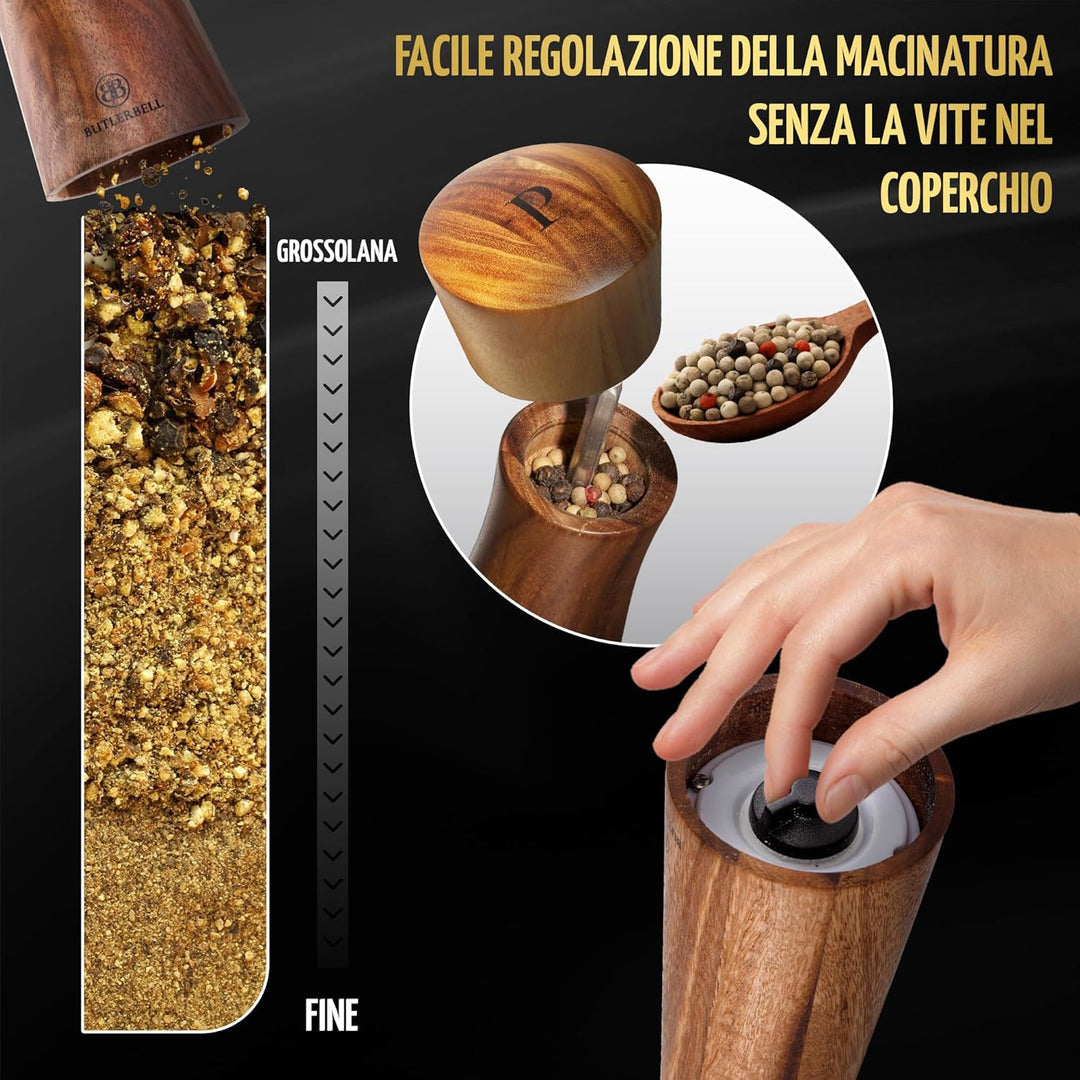 BUTLERBELL® Salz und Pfeffermühle Holz inkl. Untersetzer in Luxus Geschenkbox ideal als Hochzeitsges