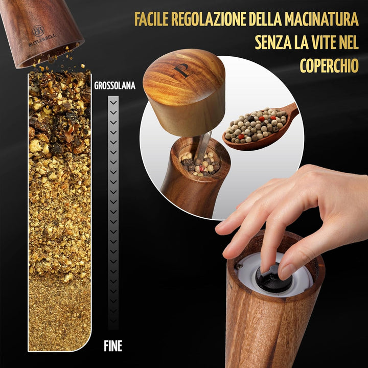 BUTLERBELL® Salz und Pfeffermühle Holz inkl. Untersetzer in Luxus Geschenkbox ideal als Hochzeitsges