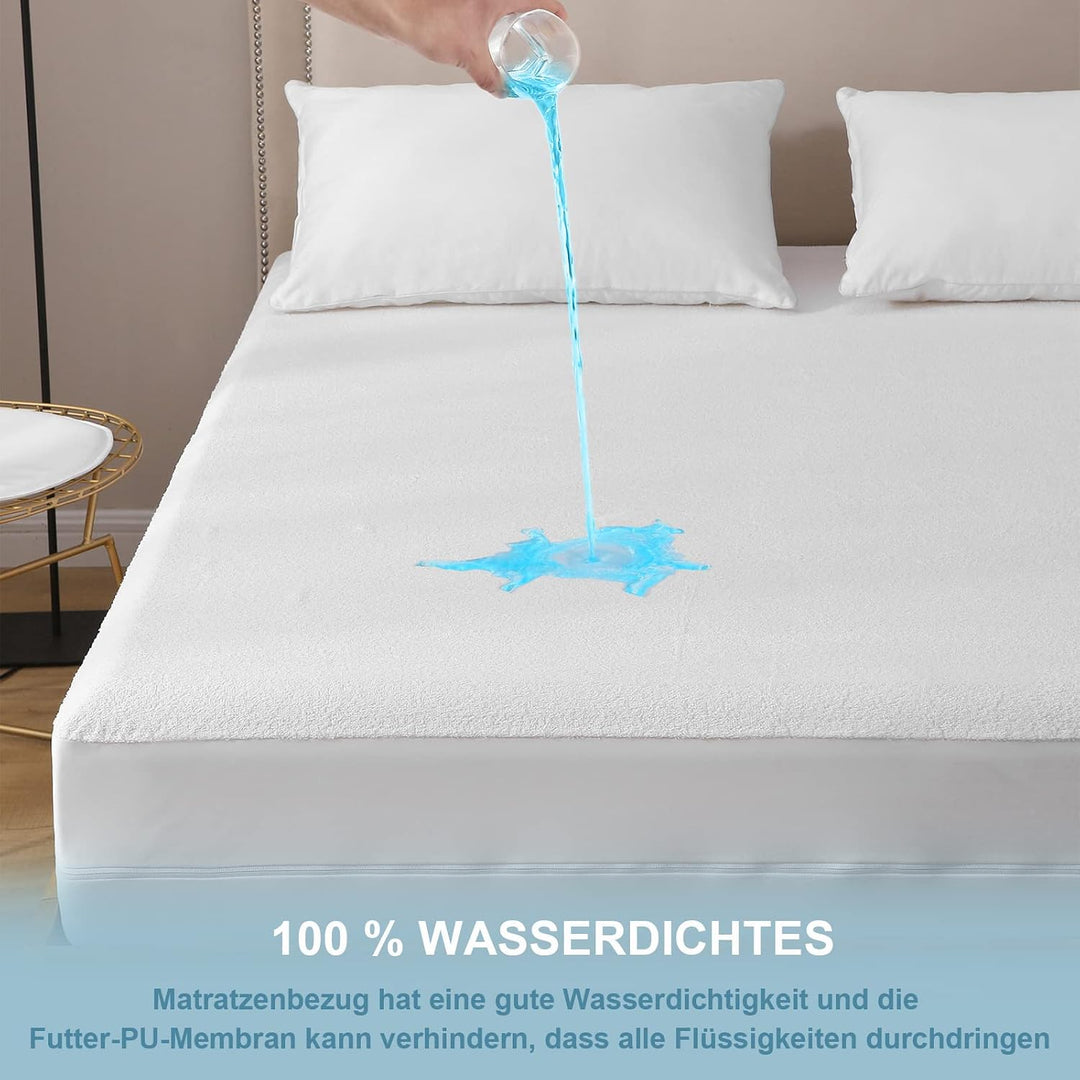 Bedecor Wasserdichter Matratzenbezug 180 x 200 x 25 cm, mit Reissverschluss Matratzenschoner 180 x 2