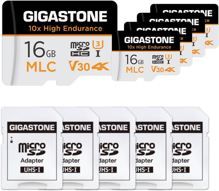[10x High Endurance] Gigastone MLC 16GB 5er-Pack Industrial MicroSDXC Karte mit Adapter,95/30 MB/s 4