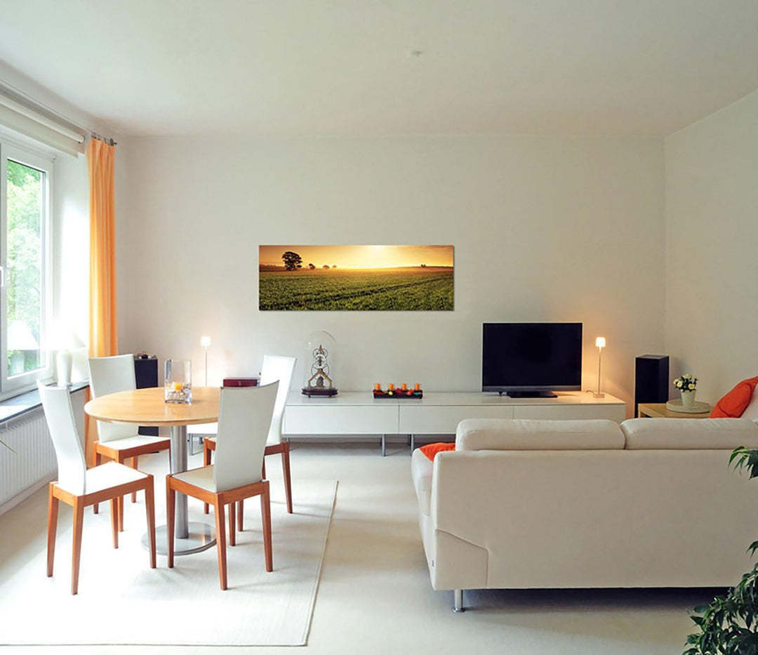 Paul Sinus Art Panoramabild auf Leinwand und Keilrahmen 150x50cm Australien Landschaft Feld Abendrot