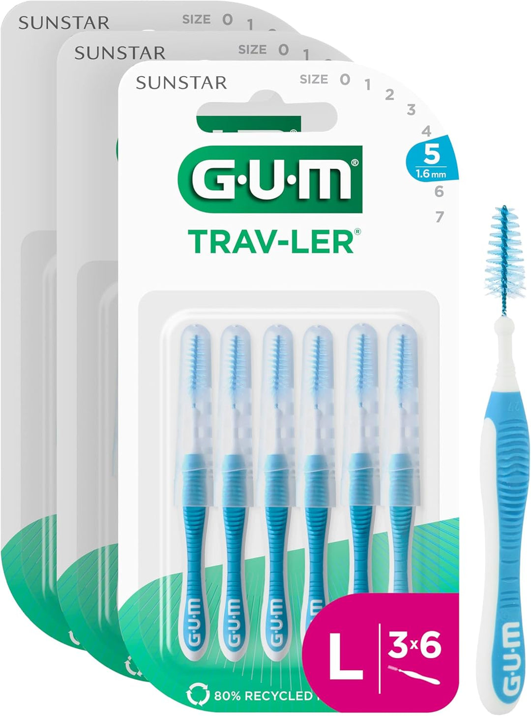 GUM TRAV-LER Interdentalbürsten | Zur gründlichen Reinigung aller Zahnzwischenräume | Biegbarer Hals