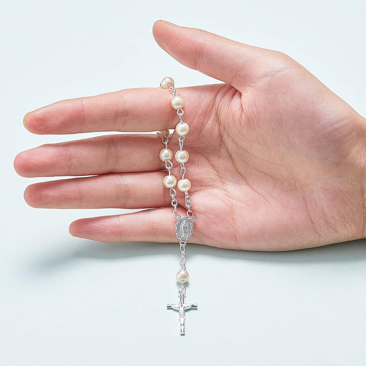 Junkin 30 Stück Taufrosenkranz Rosenkranz aus Acryl Elfenbeinfarbene Mini Fingertauf Rosenkränze Kun