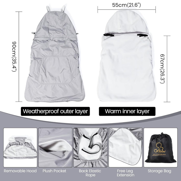 Orzbow Tragecover Babytrage Winter, Universal Wintercover, Regenschutz mit Aufbewahrungstasche, Abne