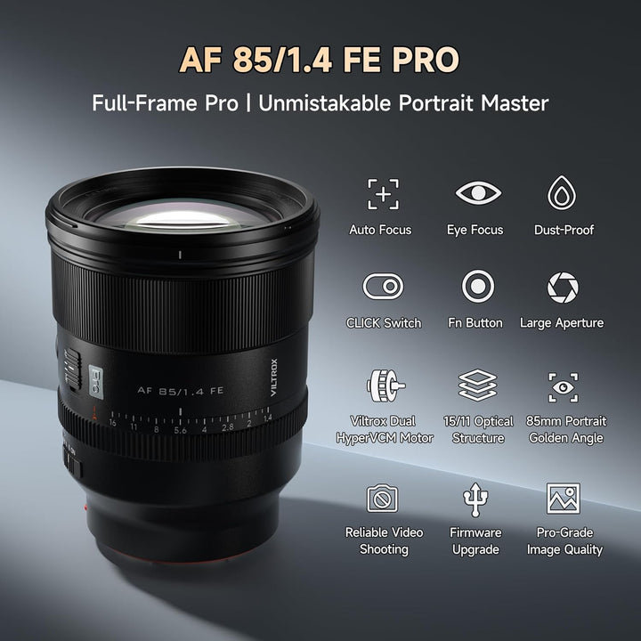 VILTROX AF 85mm F1.4 Pro FE Vollformatobjektiv für Sony E-Mount, 85mm f/1.4 Autofokus-Portrait-Prime